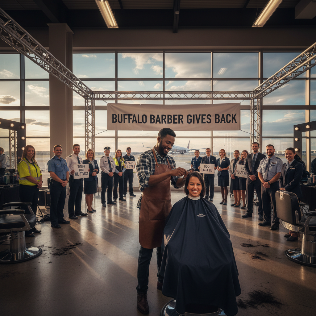 Your Buffalo barber just gave 100 free cuts to airport workers.
