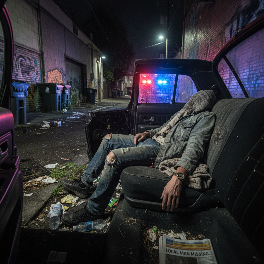 A dead man in an Azusa police car for days? No mames.