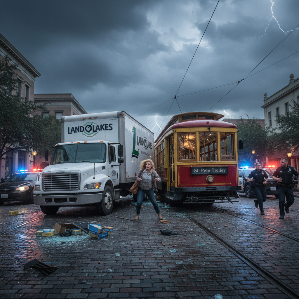 A Land O'Lakes woman hit a St. Pete trolley and tried to bounce!