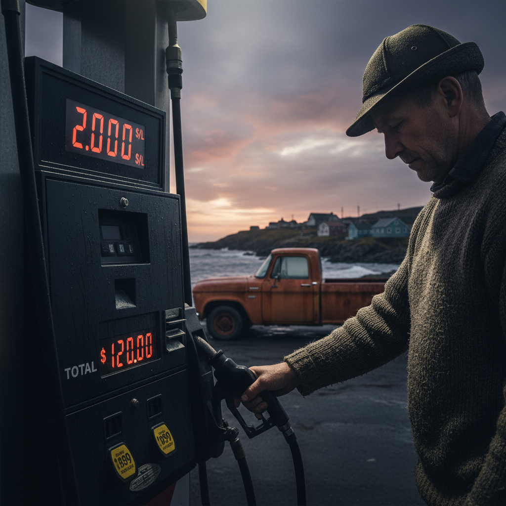 Your gas just hit two dollars a litre. Dat's rough, b'y.