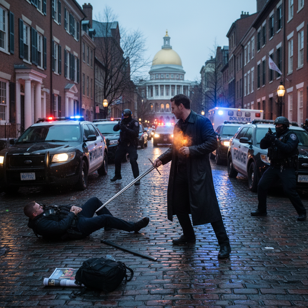 Someone got shot by police in Boston... with a sword?