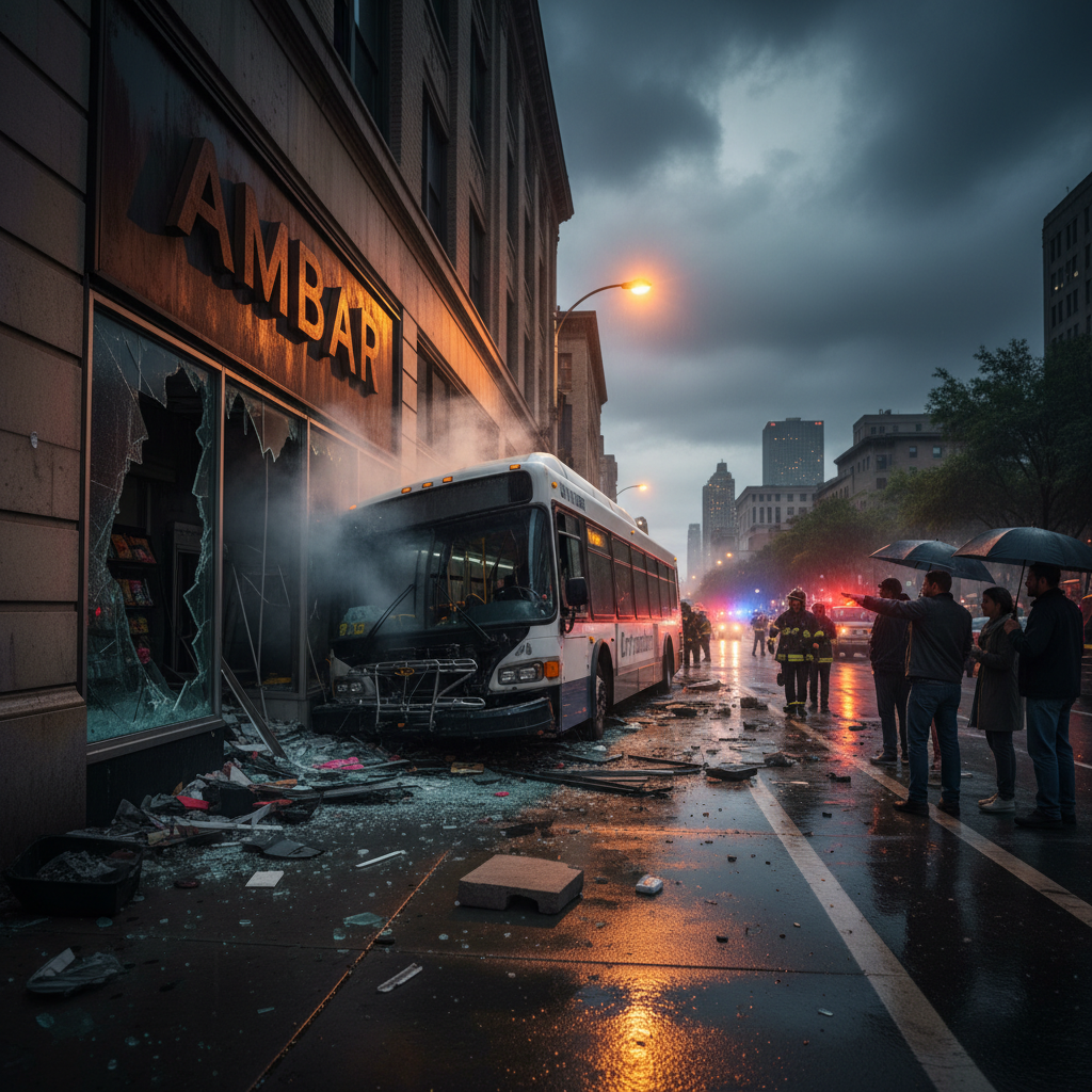 Your bus just crashed into Ambar. Seriously.