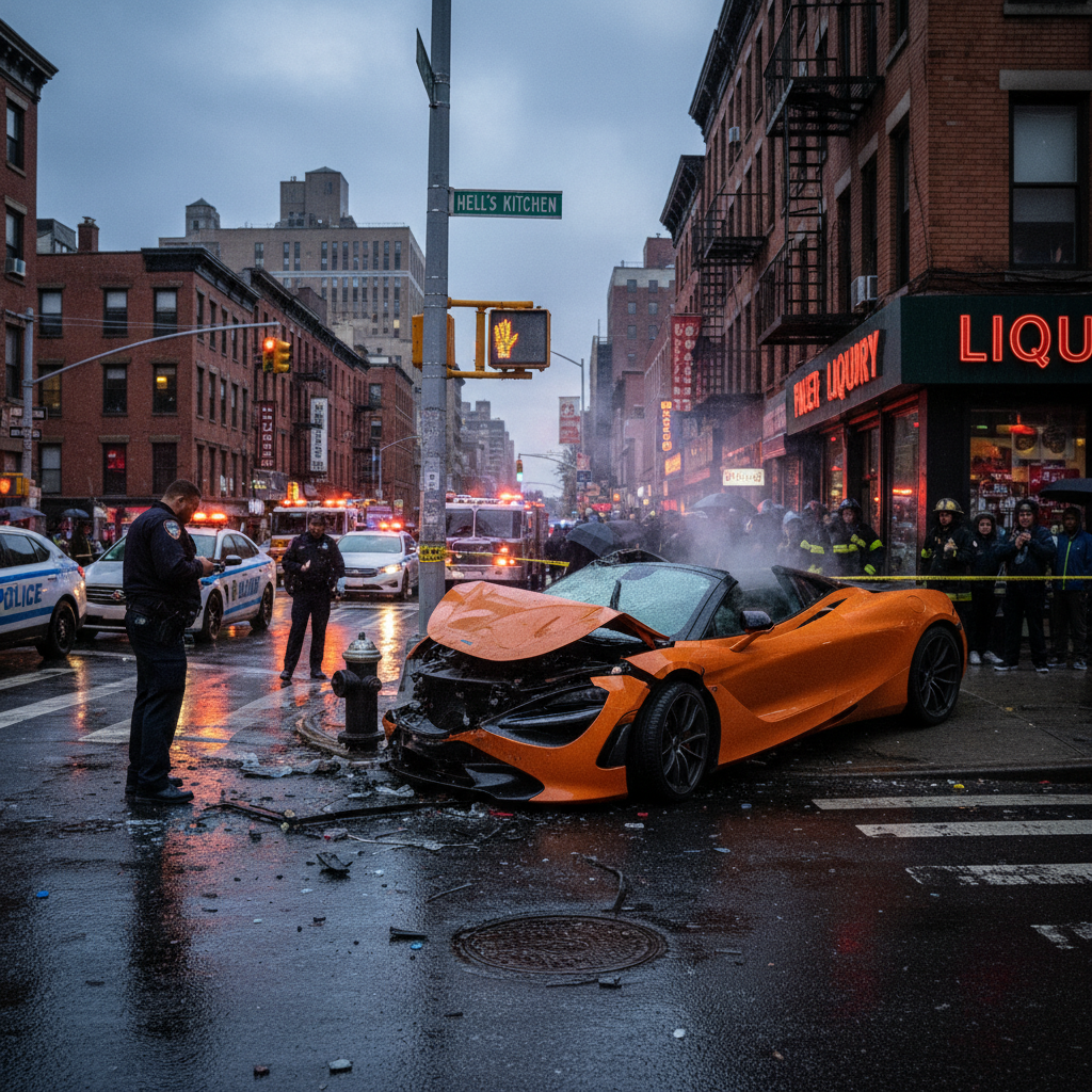Someone crashed a McLaren trying to steal it in Hell's Kitchen