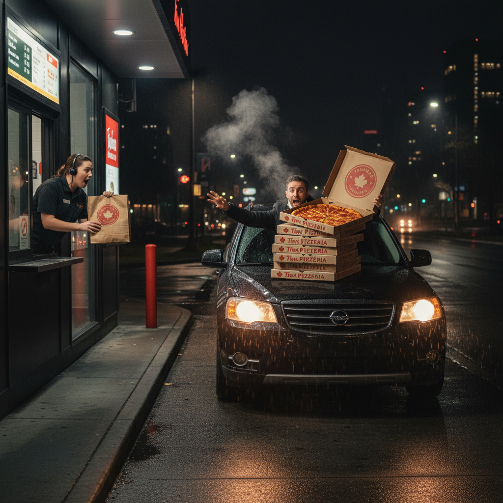 Someone just ordered five pizzas in your Tims drive-thru