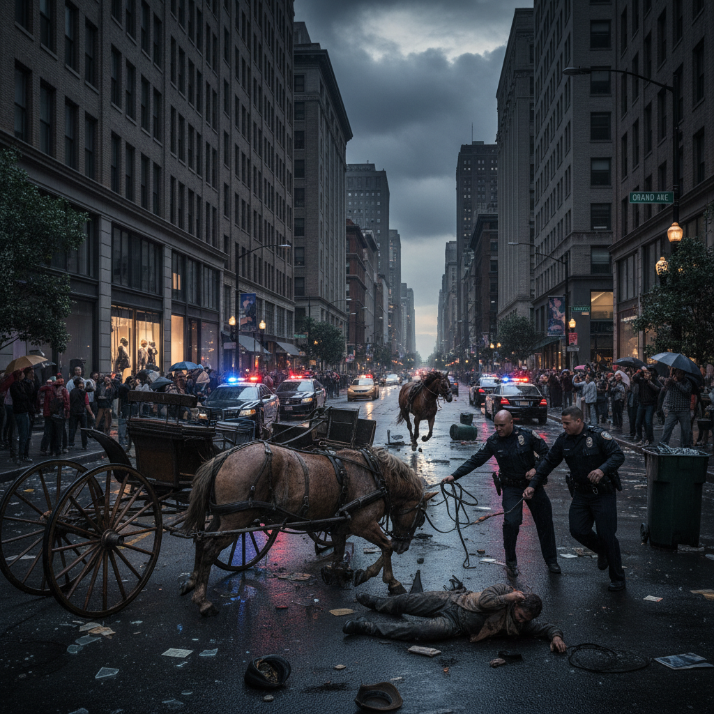 Someone rode horses Uptown, and it did not end well