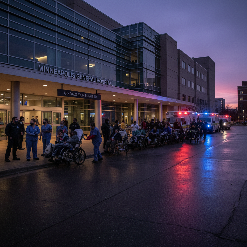Twenty-five people landed in a Minneapolis hospital from one flight.