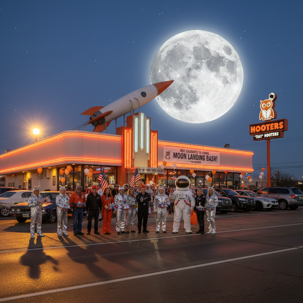 Indy's celebrating the moon landing at *that* Hooters. Seriously?