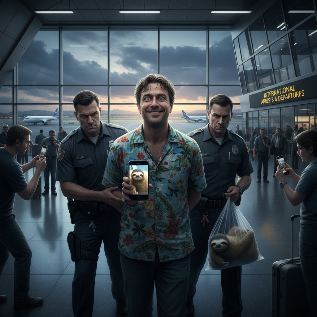 That sloth selfie guy just got arrested at the airport!