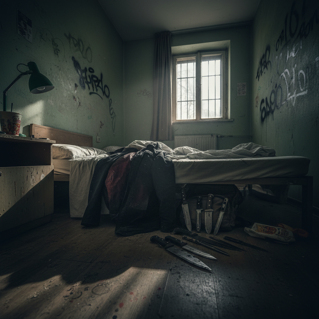Your Victoria hostel room might hide a bloody jacket and knives.