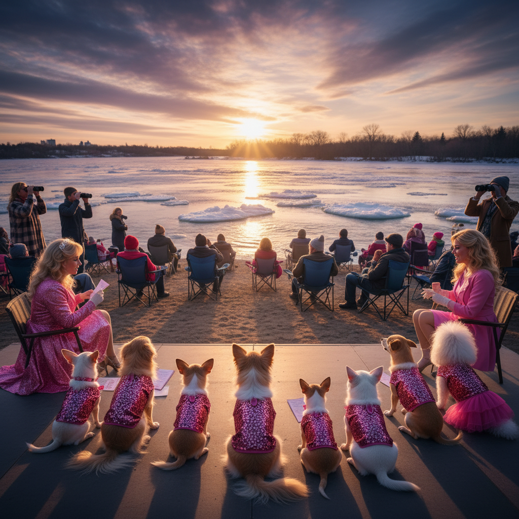 Winnipeg dogs are auditioning for *Legally Blonde* while we watch the river.