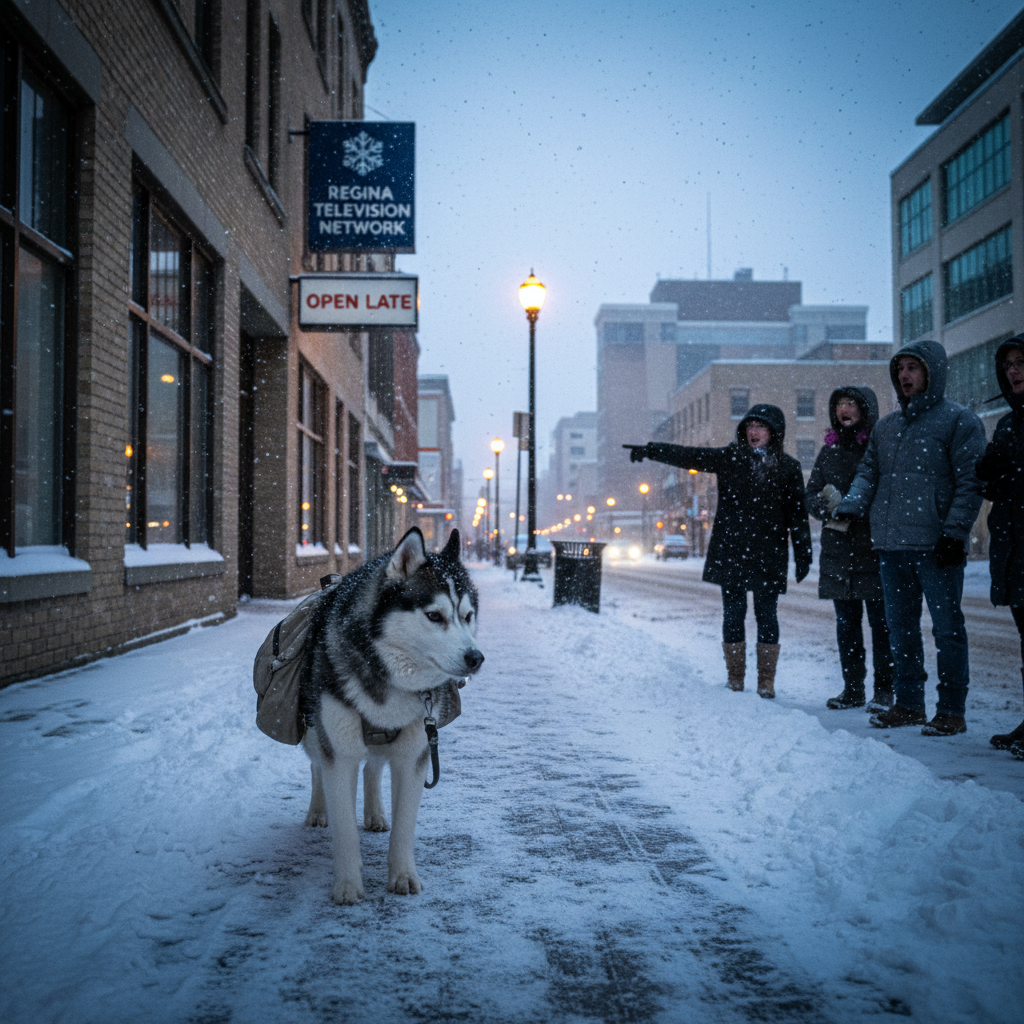 Your Regina husky just walked herself to work, eh?