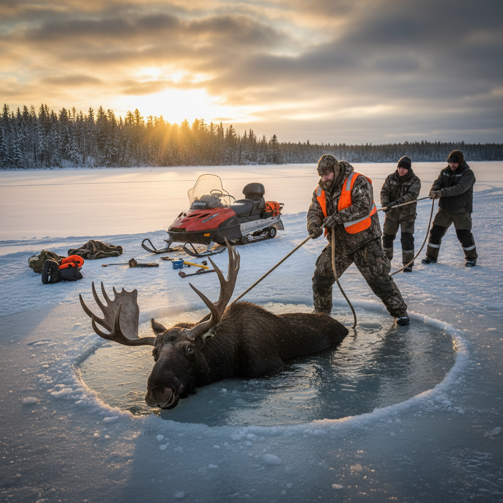 A Steinbach hunter saved a moose from icy death.