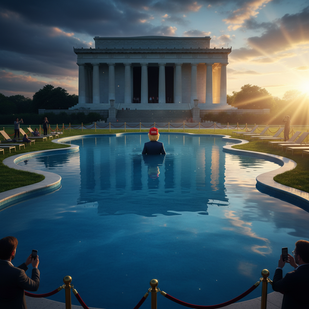 Trump's blue pool just ruined your Lincoln Memorial view.