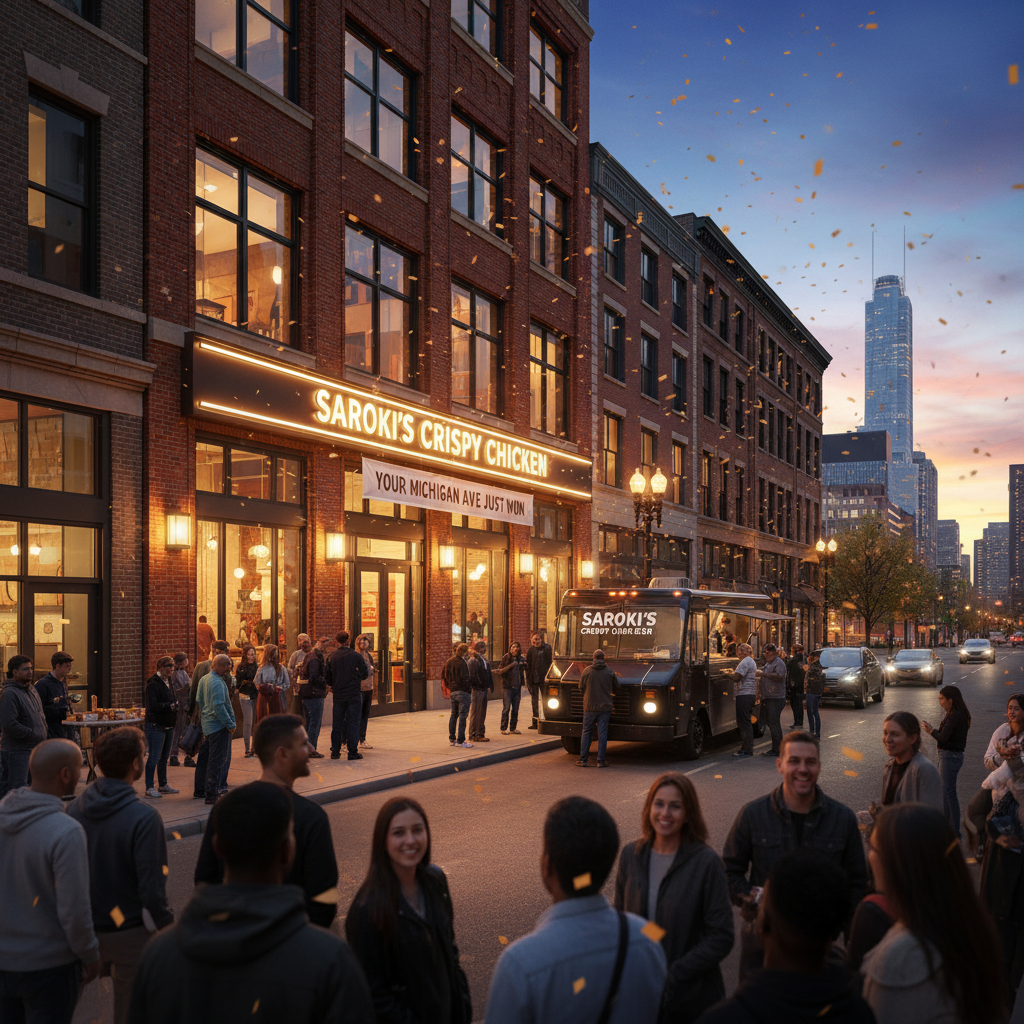 Saroki's Crispy Chicken is coming. Your Michigan Ave just won.