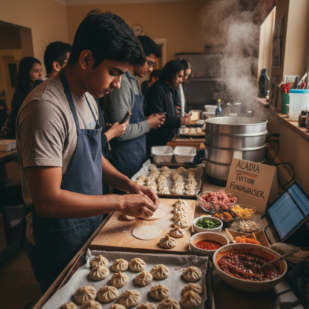 An Acadia student made momos to pay his tuition.