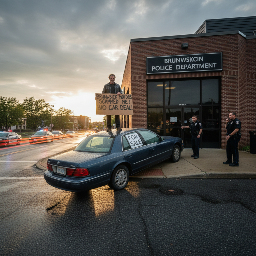Someone blocked the Brunswick police station over a bad car deal.