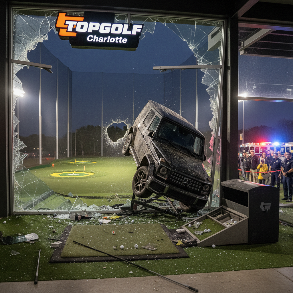 Someone drove an SUV through your Charlotte Topgolf. Seriously.