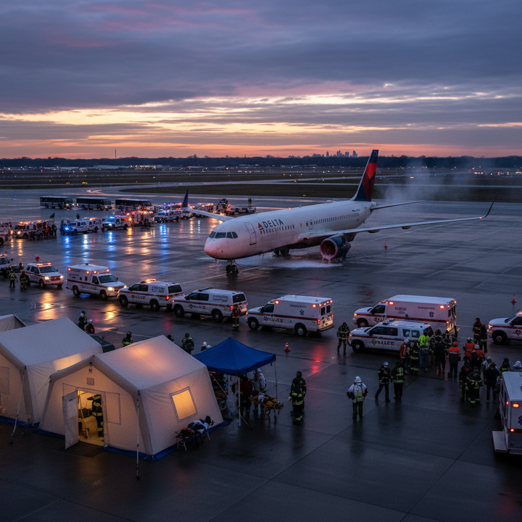 Twenty-five people hospitalized after Delta Flight 56 landed here.
