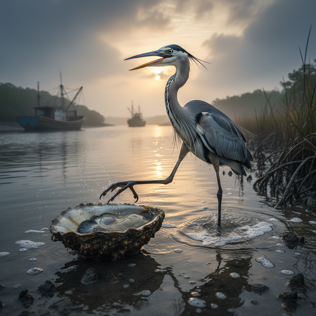 Your heron just got its claw stuck in an oyster.