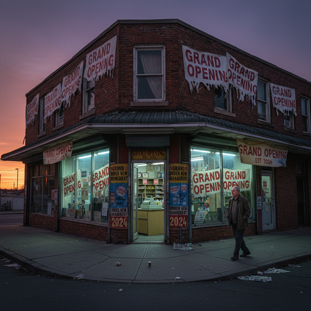 Why does your Sunset corner store always say "Grand Opening"?