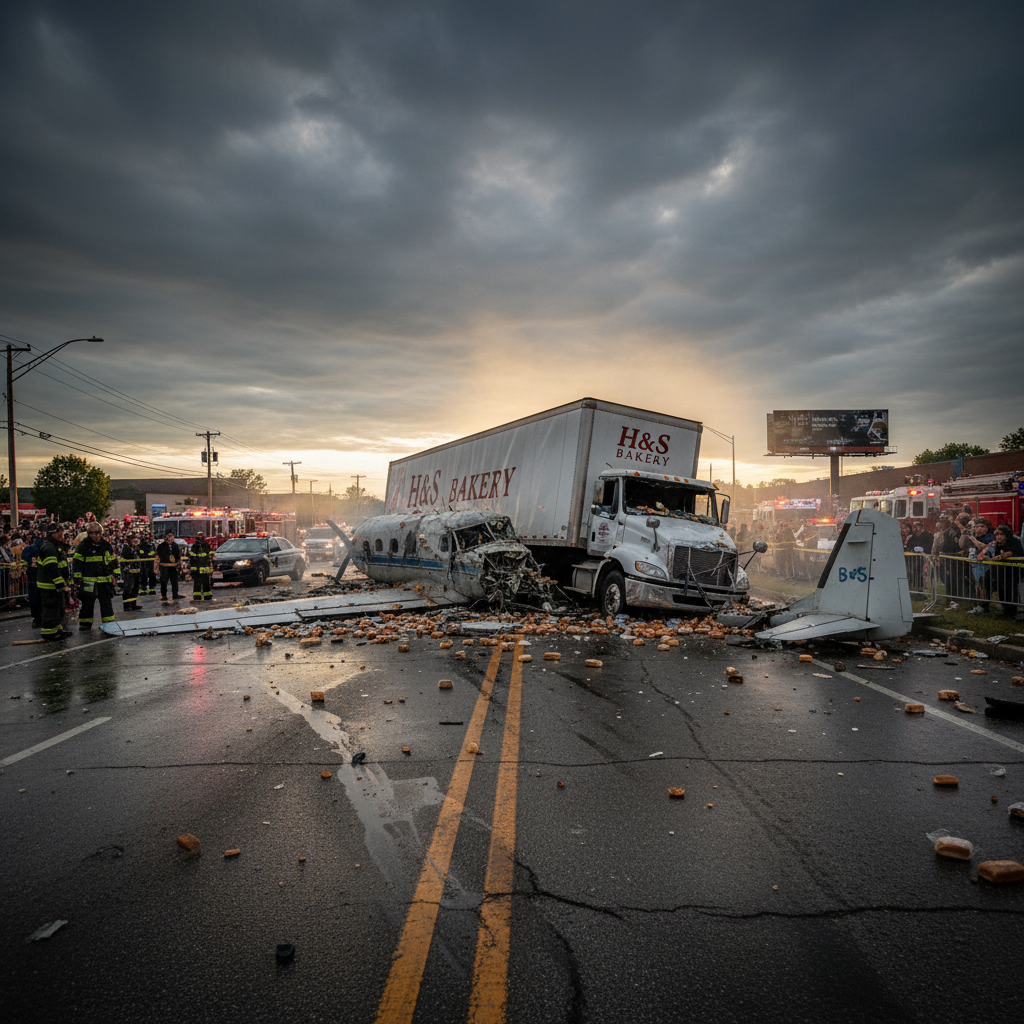 A plane hit an H&S Bakery truck. Seriously.