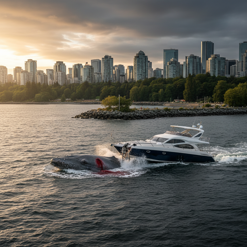 Someone hit a grey whale off Stanley Park. Seriously.