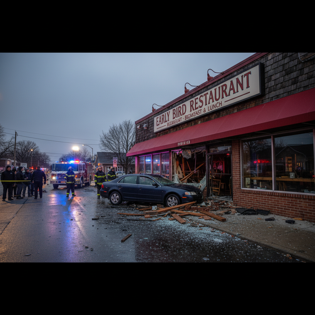 A Northville driver just crashed into the Early Bird Restaurant