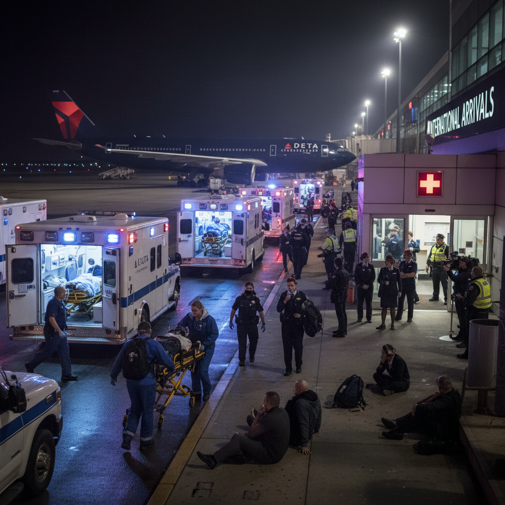 Twenty-five people went to the ER after a Delta flight landed here.