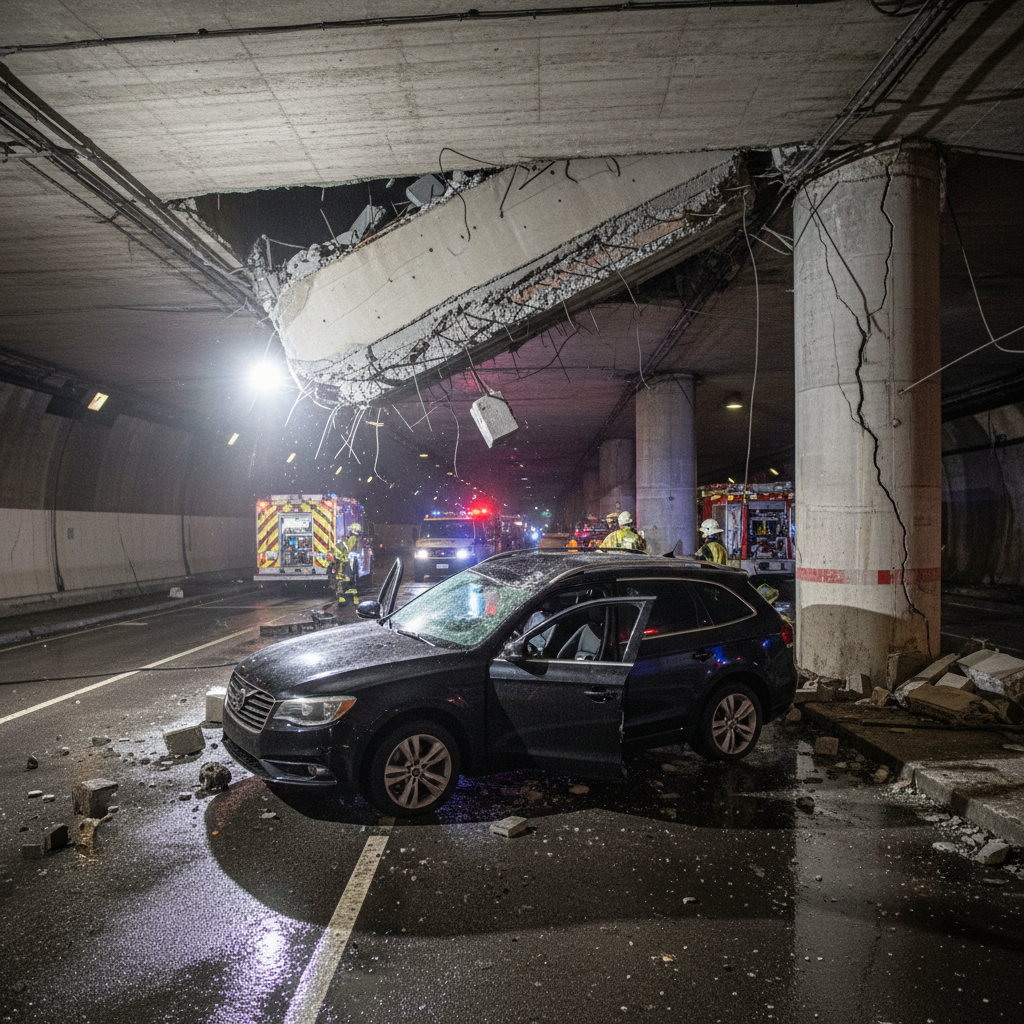 A chunk of tunnel almost flattened a driver in NYC.