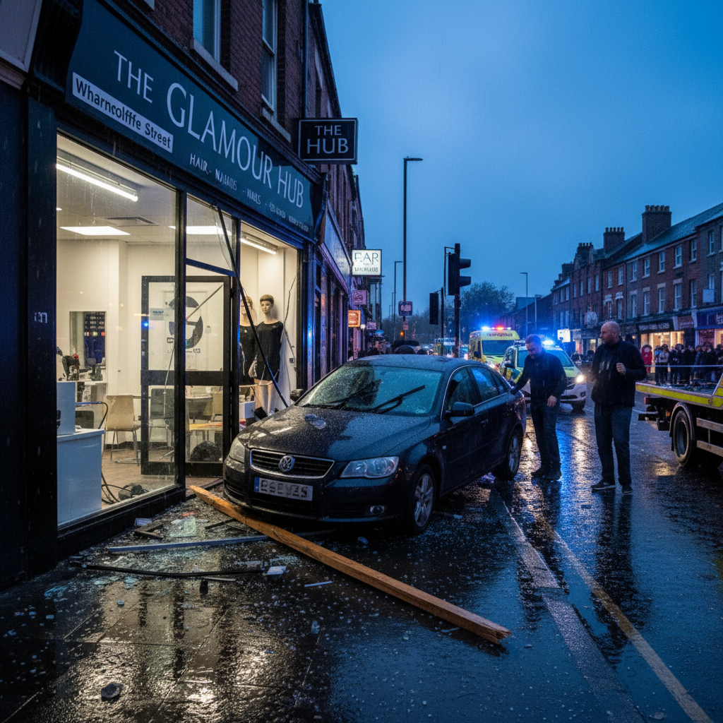 Your car just hit a salon on Wharncliffe. What happened?