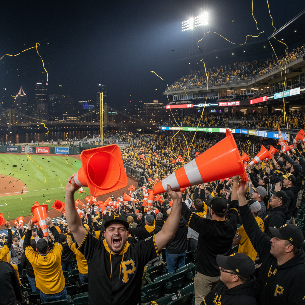 Pittsburgh fans are hoisting traffic cones at PNC Park.