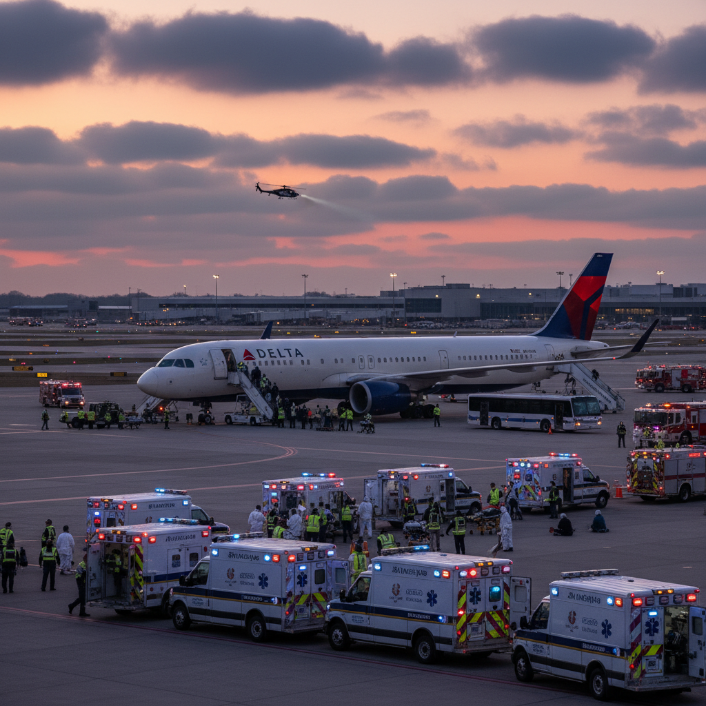 Twenty-five people hospitalized after a Delta flight landed here?