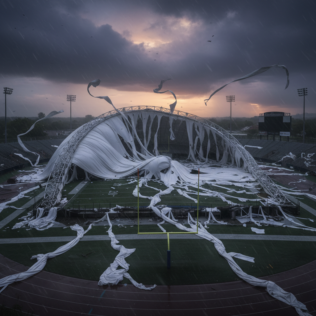 Your sports dome just got eaten by the wind.