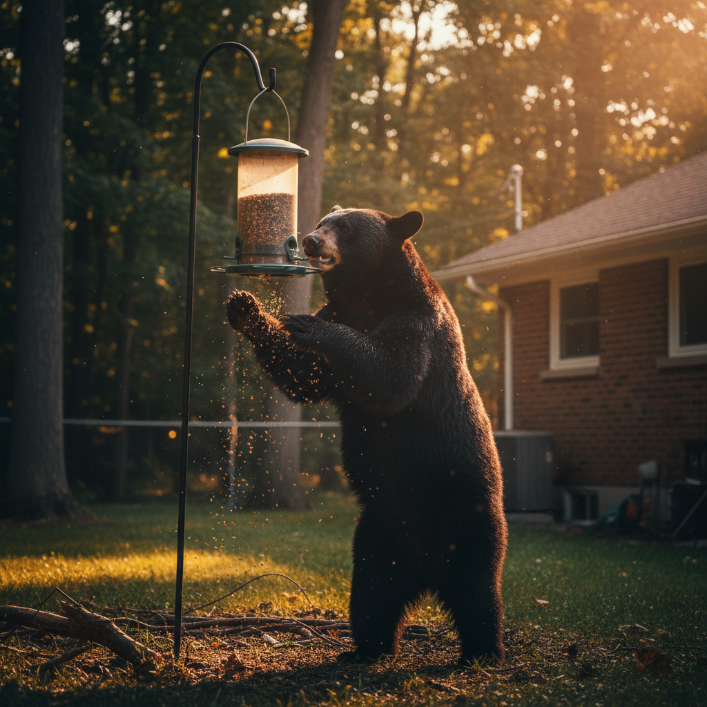 A black bear just ate from a bird feeder in Highland Creek.