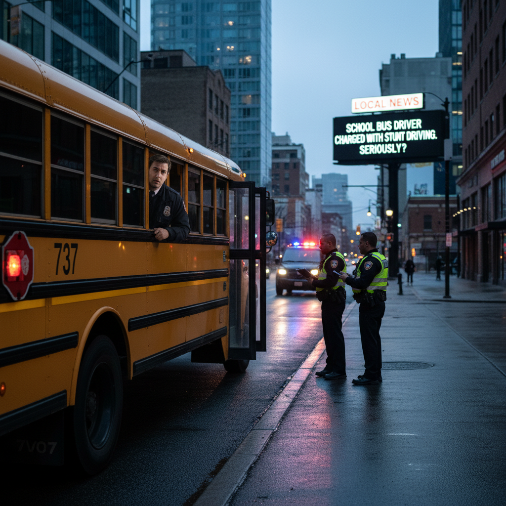 A school bus driver in our city got charged with stunt driving. Seriously?