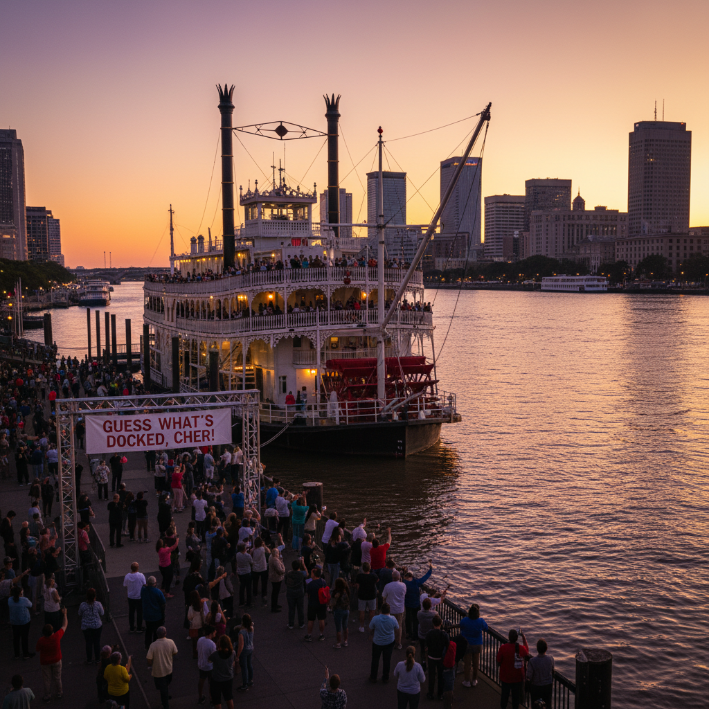 Guess what's docked on your riverfront, cher!