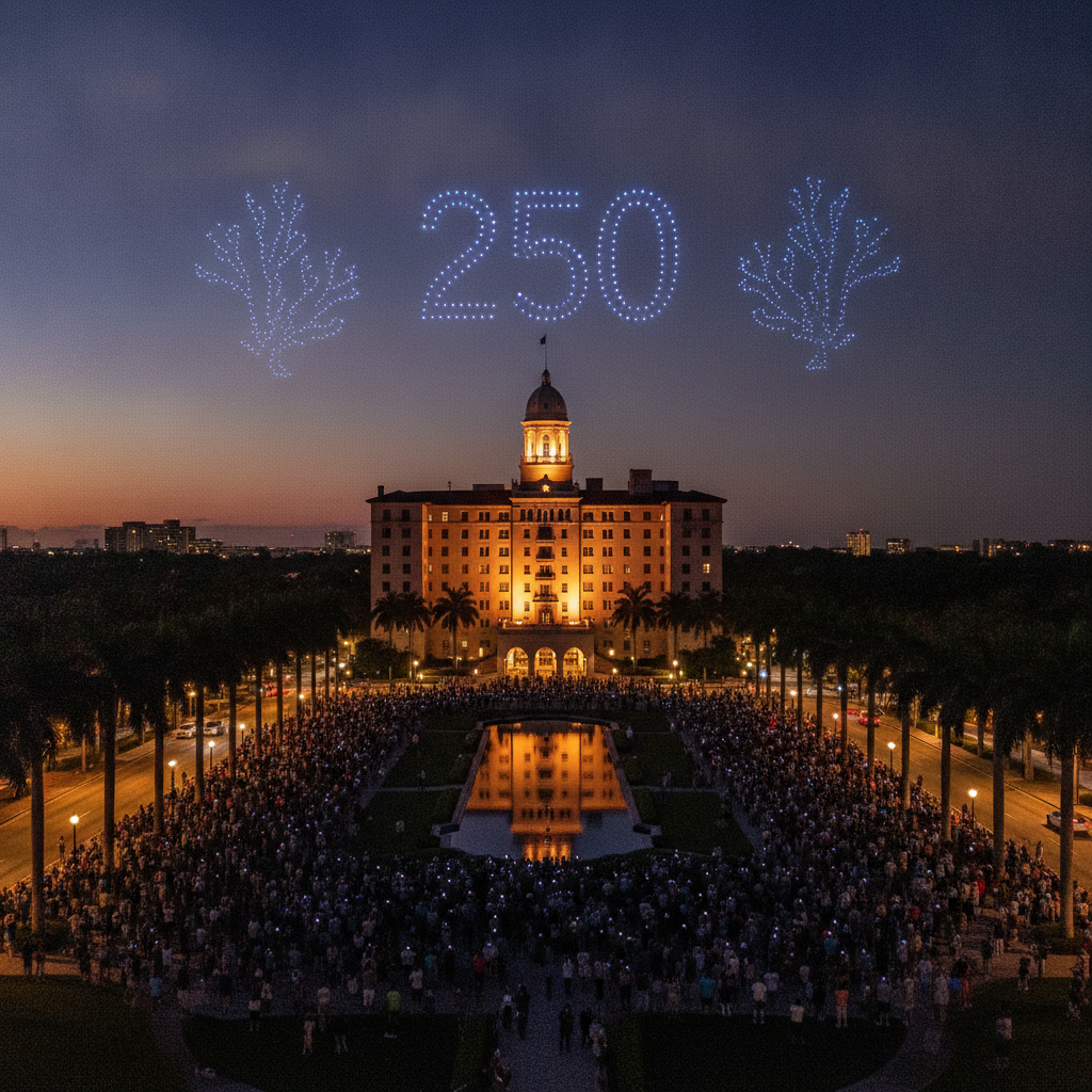 Coral Gables is celebrating the 250th with drones, not fireworks