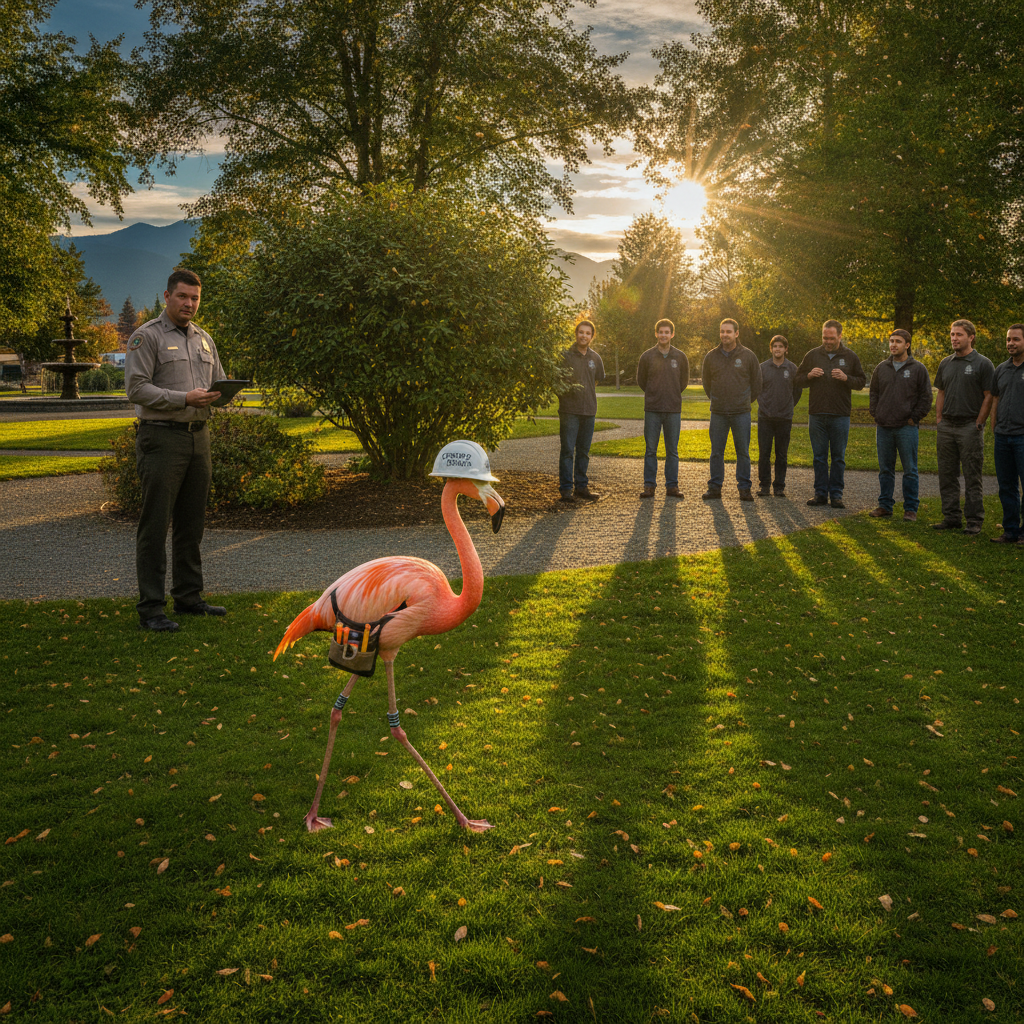 Comox just hired a flamingo to inspect its parks. Seriously.